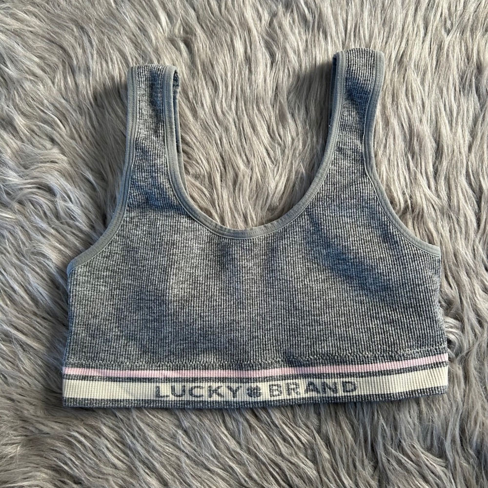 Lucky Brand Ribbed Wireless Sports Bra Womens Size Large Gray Wirefree Stretchy